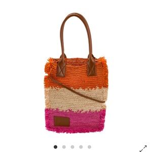 Sandro Orange, Cream, and Pink Woven Tote